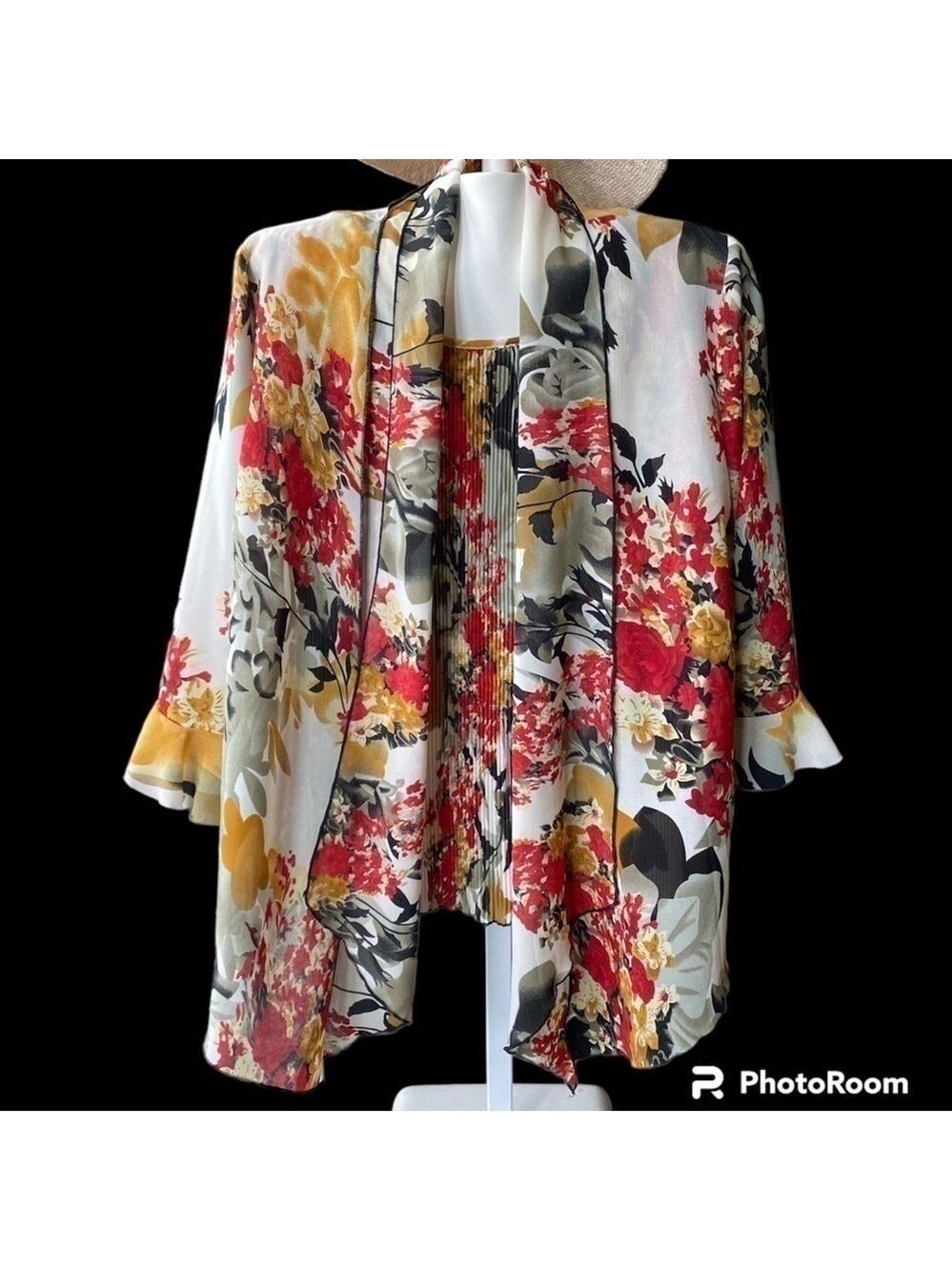 CARDIGAN with sleeveless ribbed top, size large, unknown maker, polyester-90s